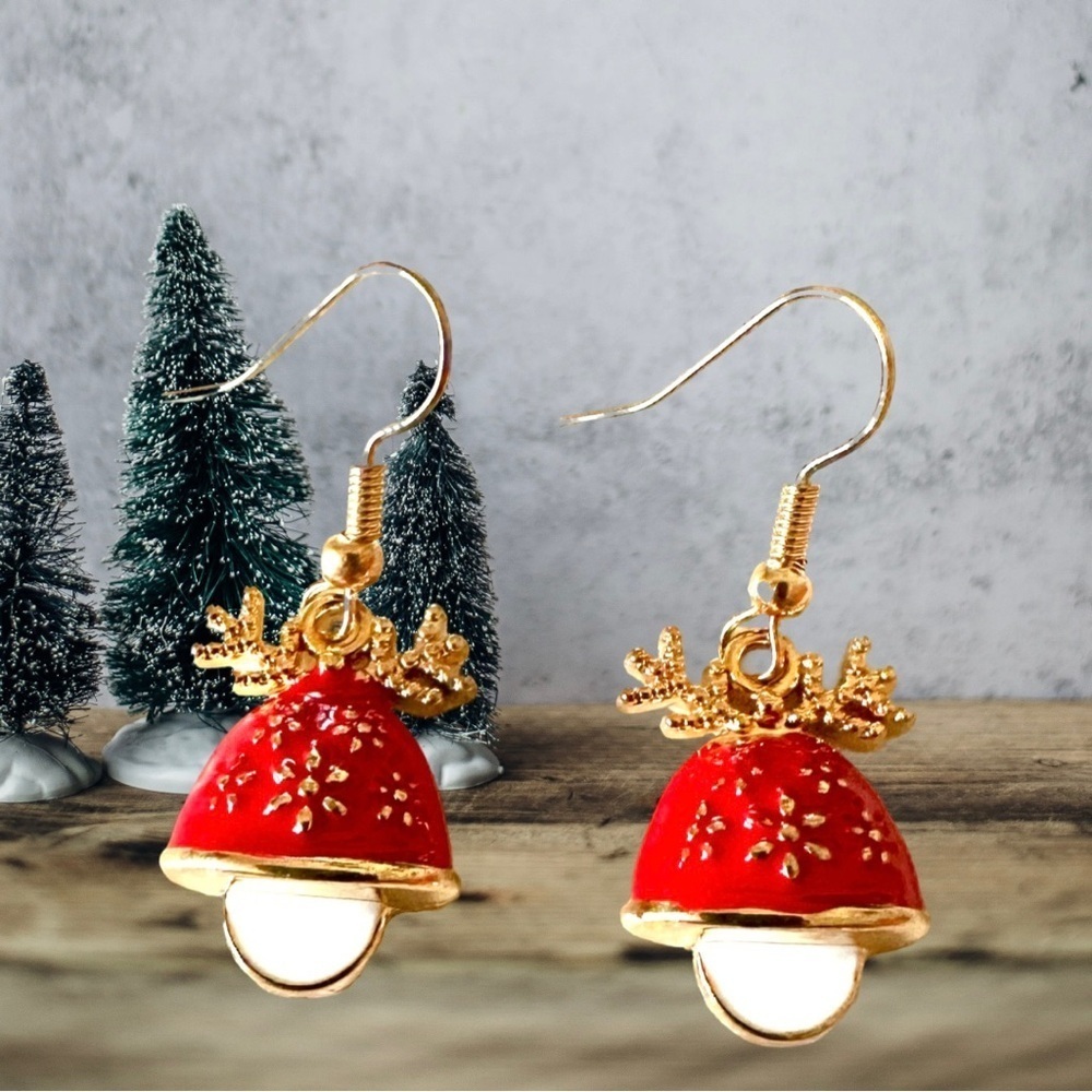 ⭐️ 5 for $25 Christmas Mushroom Hoop Earrings Red White Gold